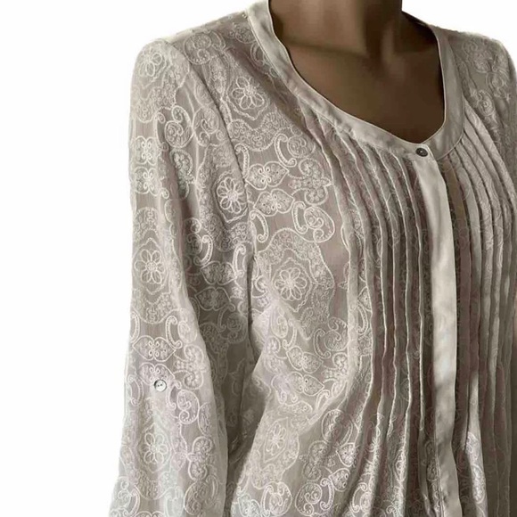 Anthropologie Meadow Rue Blouse White Button Down Lace Embroider Blouse Size Med - Picture 10 of 10